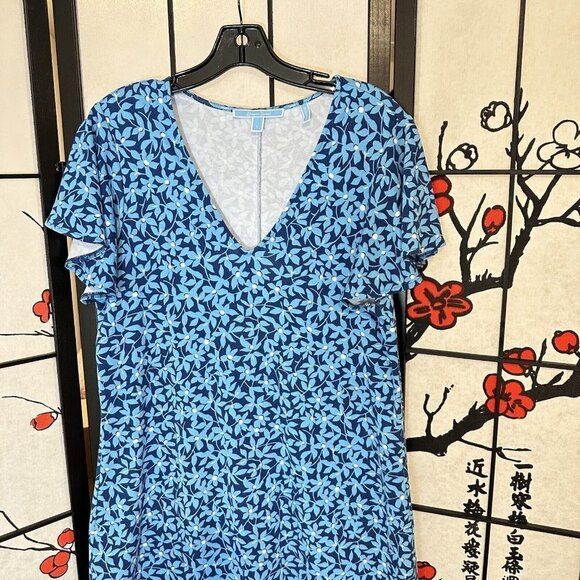 Draper James Blue Floral Flutter Sleeve Grotto Shift Shirt Dress Size L - Picture 3 of 6